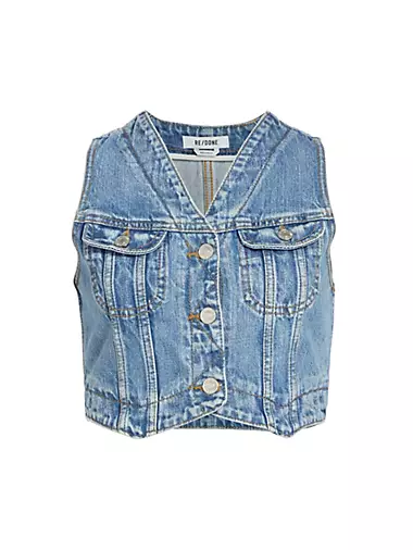 Cropped Denim Trucker Vest